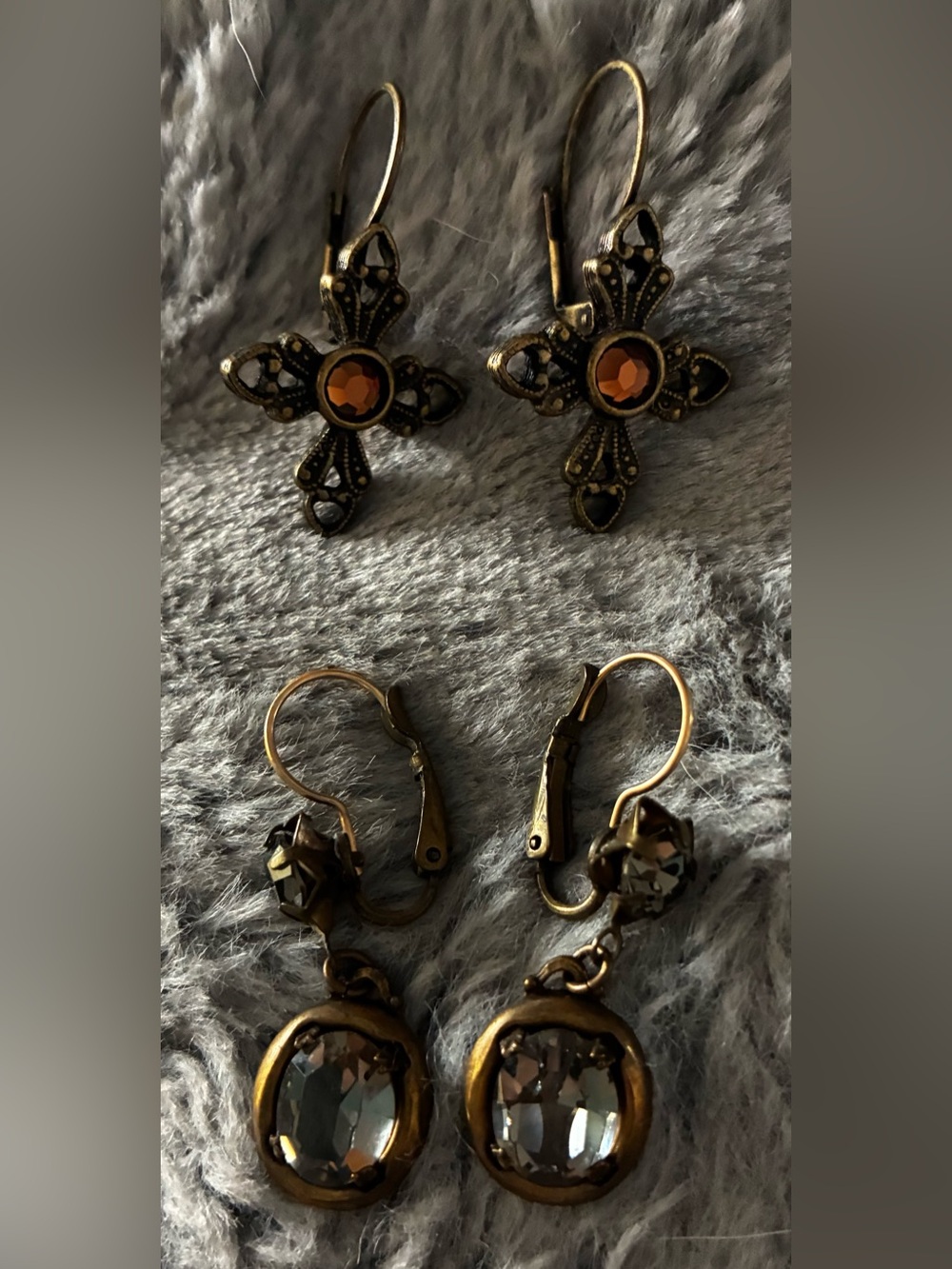 Vintage-Style Amber Cross Drop Earrings - Women Jewelry Set of 2